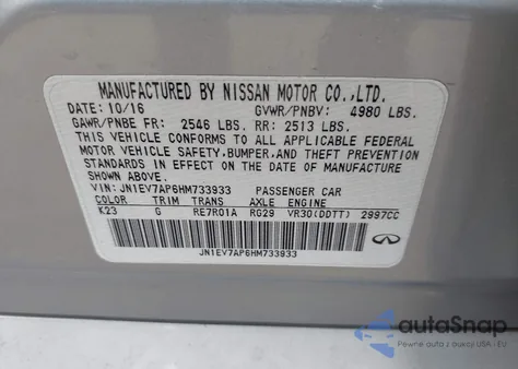 2017 Infiniti Q50 3.0T Premium z USA, uszkodzony, nr VIN JN1EV7AP6HM733933